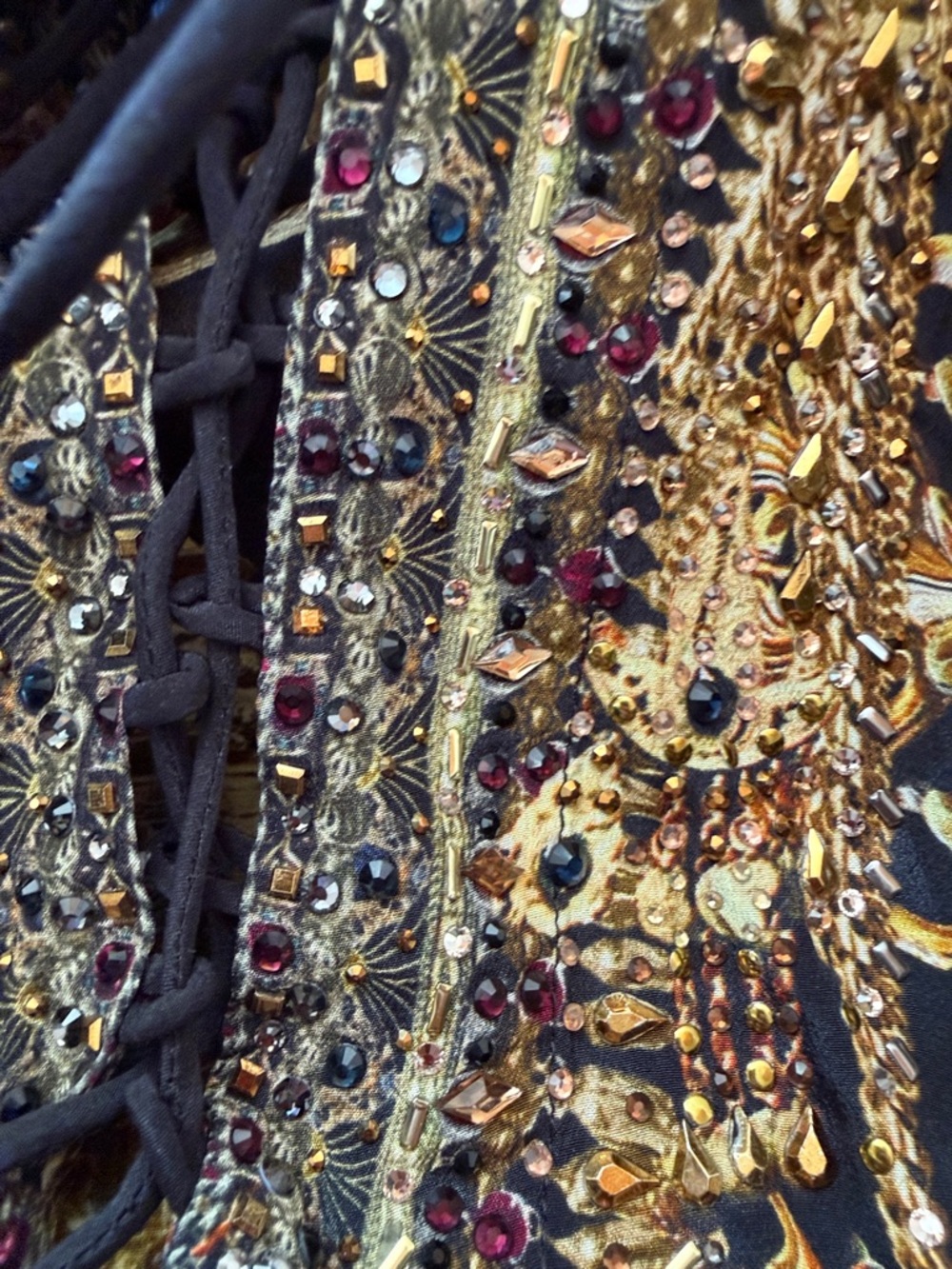 Camilla Black and Gold Silk Embellished Swim Coverup - Picture 14 of 16